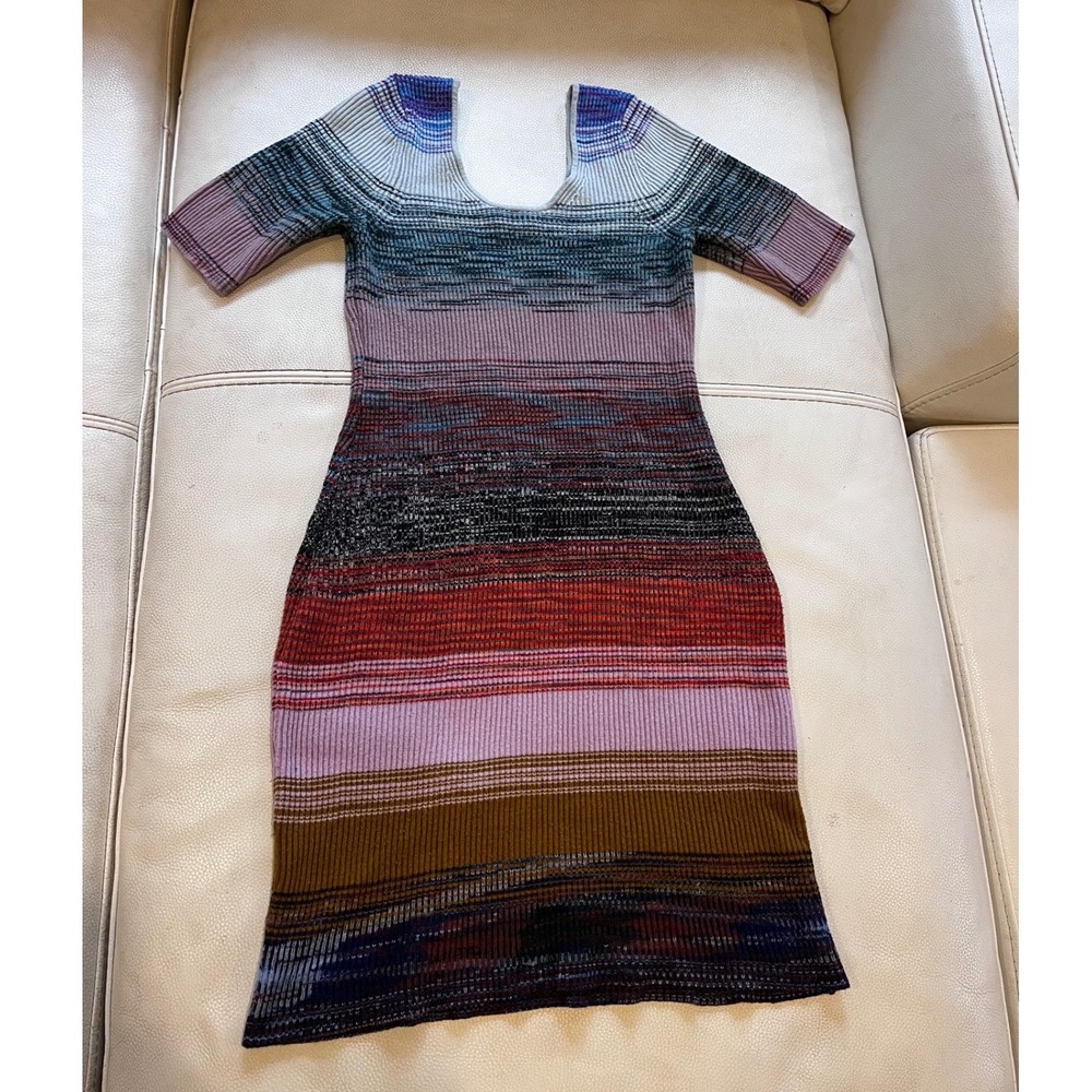 Anthropologie Space Dye Sweater Dress Large Ribbed Knit Multi Color Short Sleeve